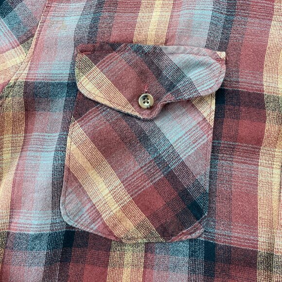 VOLCOM Shirt Men Medium M Red Brown Plaid Button Up Polo Shirt Long Sleeve Polo - Picture 4 of 11